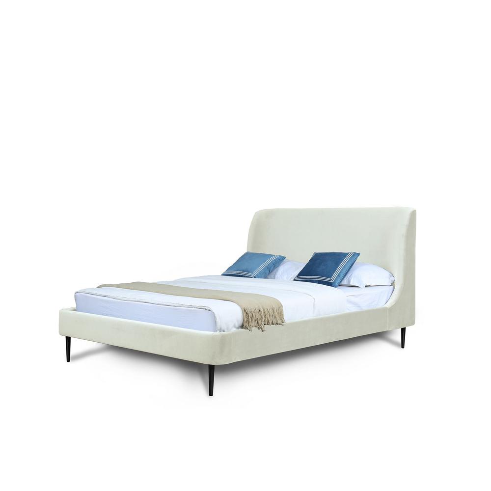 Heather Queen Bed in Velvet Cream and Black Legs By Manhattan Comfort | Beds | Modishstore - 2