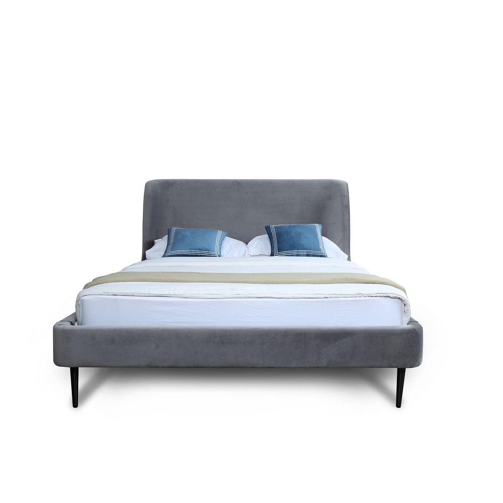 Heather Queen Bed in Velvet Grey and Black Legs By Manhattan Comfort | Beds | Modishstore - 4
