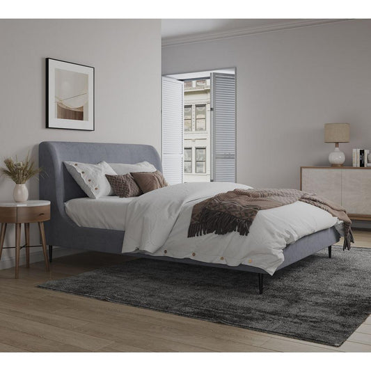 Heather Queen Bed in Velvet Grey and Black Legs By Manhattan Comfort | Beds | Modishstore