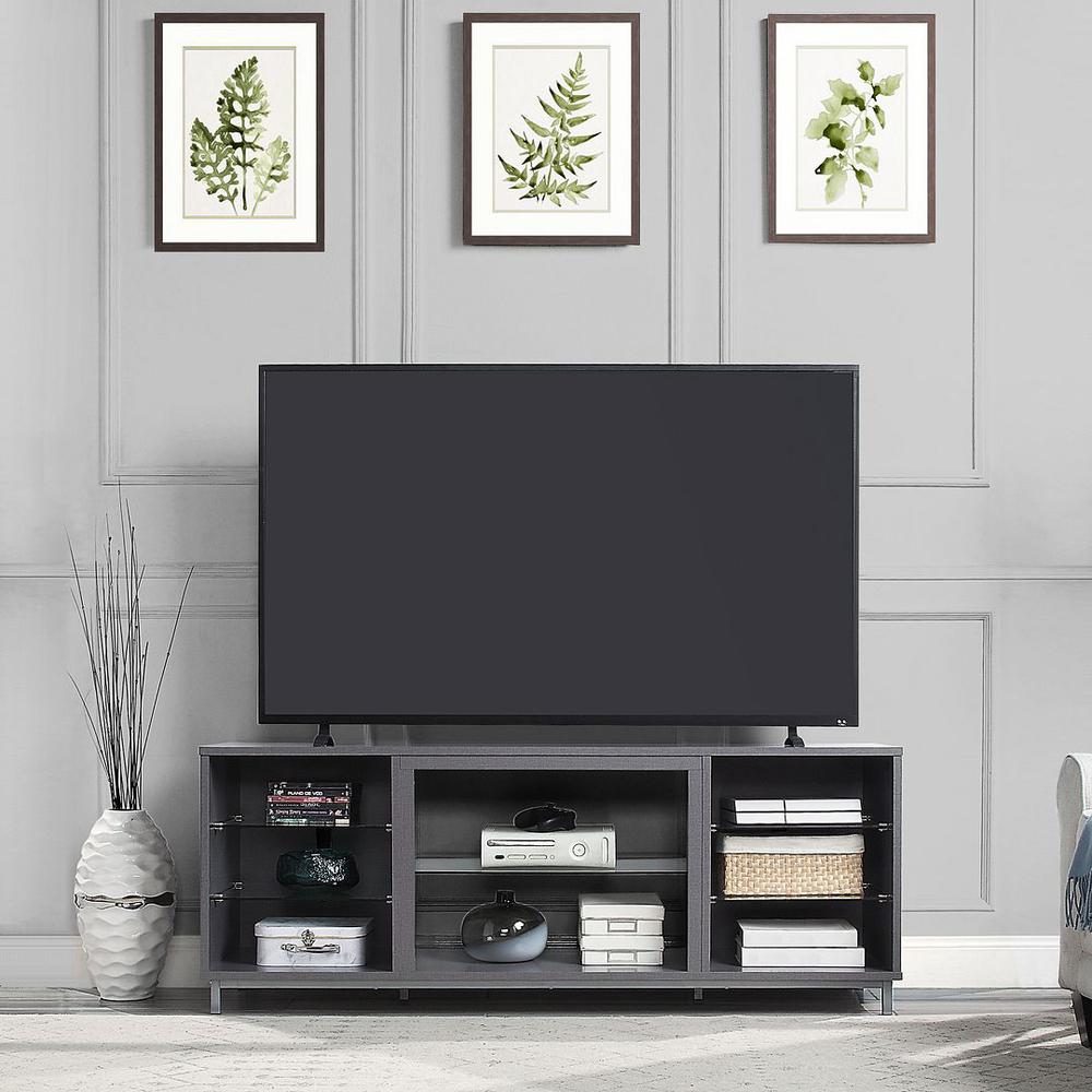 Brighton 60" TV Stand with Glass Shelves and Media Wire Management in White By Manhattan Comfort | TV Stands | Modishstore - 7