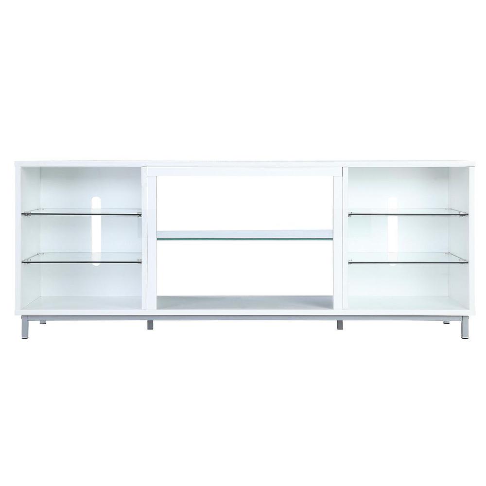 Brighton 60" TV Stand with Glass Shelves and Media Wire Management in White By Manhattan Comfort | TV Stands | Modishstore - 2