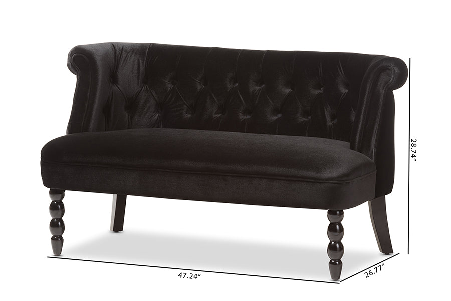 Baxton Studio Flax Victorian Style Contemporary Black Velvet Fabric Upholstered 2-seater Loveseat | Loveseats | Modishstore - 6