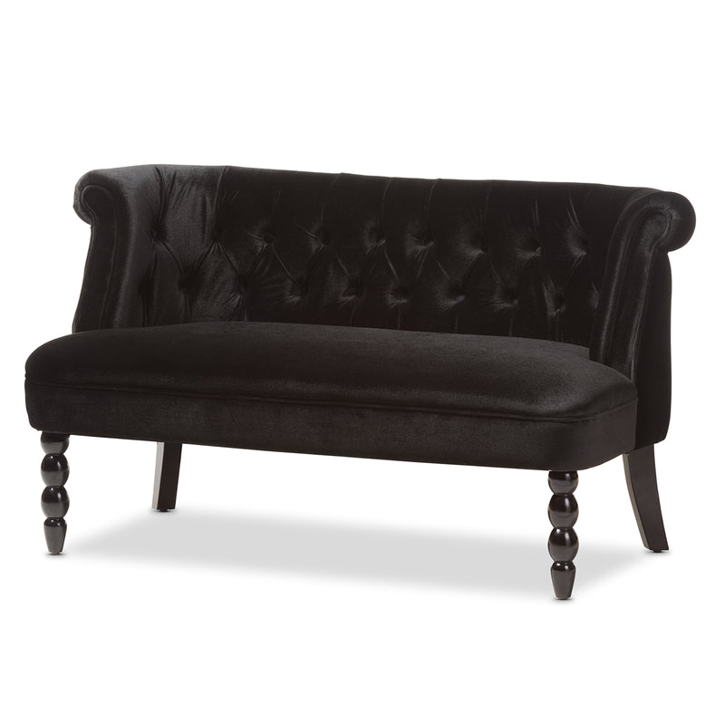 Baxton Studio Flax Victorian Style Contemporary Black Velvet Fabric Upholstered 2-seater Loveseat | Loveseats | Modishstore