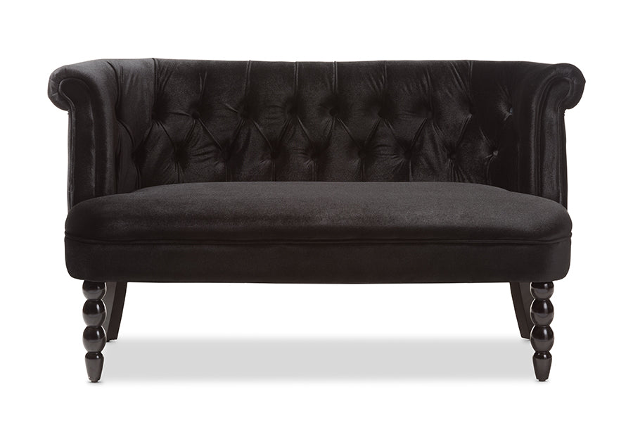 Baxton Studio Flax Victorian Style Contemporary Black Velvet Fabric Upholstered 2-seater Loveseat | Loveseats | Modishstore - 5