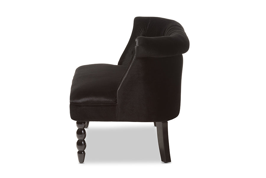 Baxton Studio Flax Victorian Style Contemporary Black Velvet Fabric Upholstered 2-seater Loveseat | Loveseats | Modishstore - 4