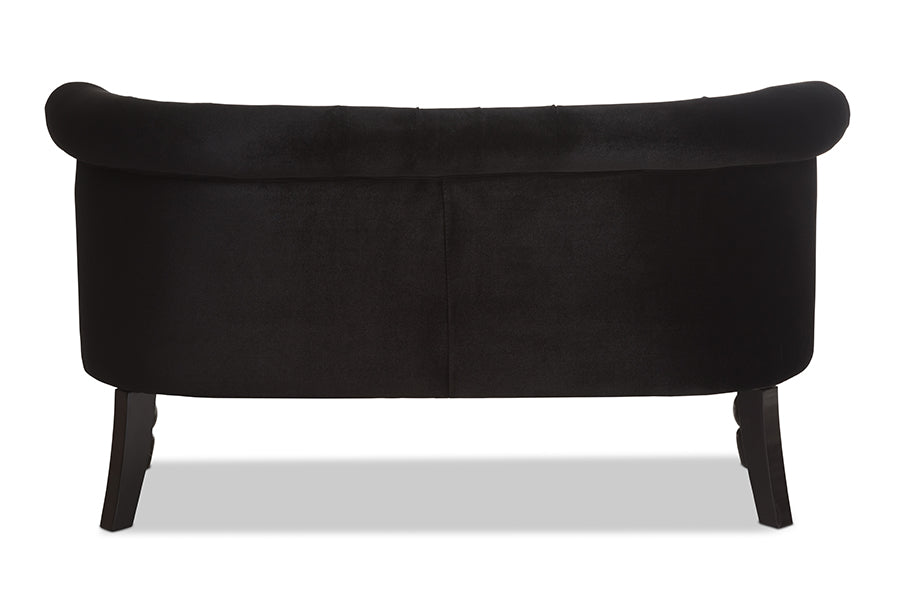Baxton Studio Flax Victorian Style Contemporary Black Velvet Fabric Upholstered 2-seater Loveseat | Loveseats | Modishstore - 3