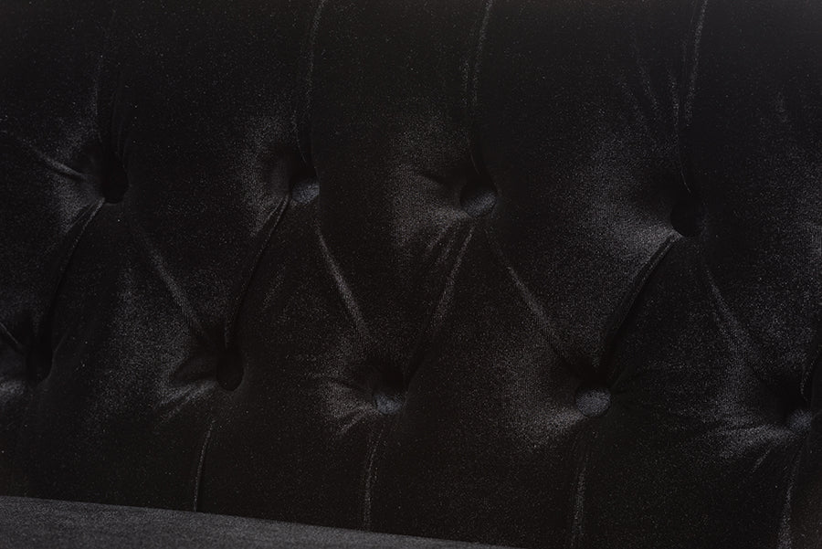 Baxton Studio Flax Victorian Style Contemporary Black Velvet Fabric Upholstered 2-seater Loveseat | Loveseats | Modishstore - 8