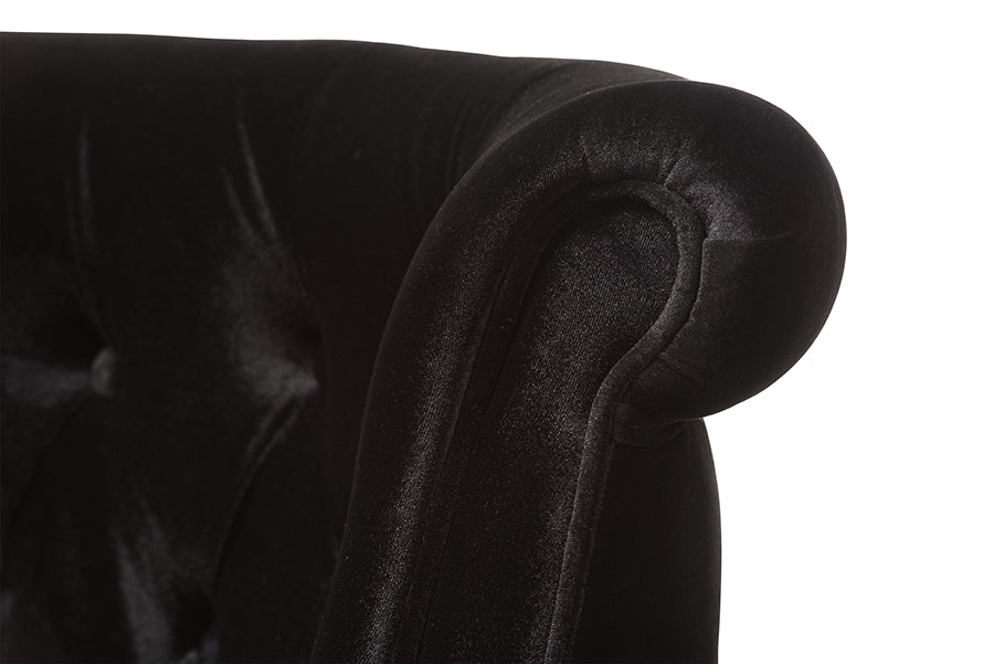 Baxton Studio Flax Victorian Style Contemporary Black Velvet Fabric Upholstered 2-seater Loveseat | Loveseats | Modishstore - 7