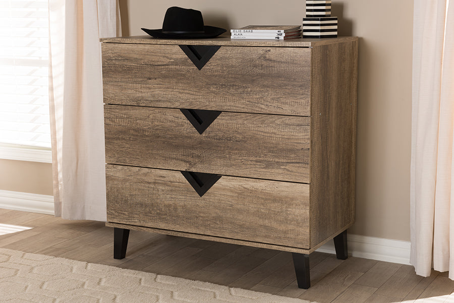 Baxton Studio Wales Modern And Contemporary Light Brown Wood 3-Drawer Chest | Drawers | Modishstore - 2