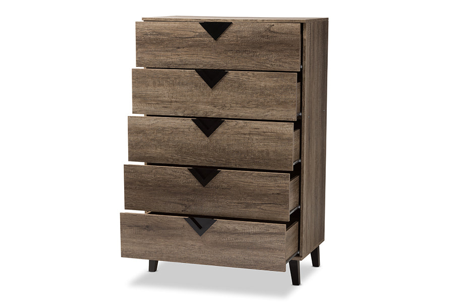 Baxton Studio Wales Modern and Contemporary Light Brown Wood 5-Drawer Chest | Drawers | Modishstore - 7