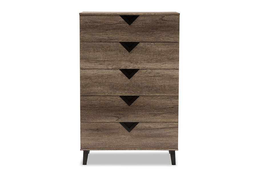 Baxton Studio Wales Modern and Contemporary Light Brown Wood 5-Drawer Chest | Drawers | Modishstore - 6