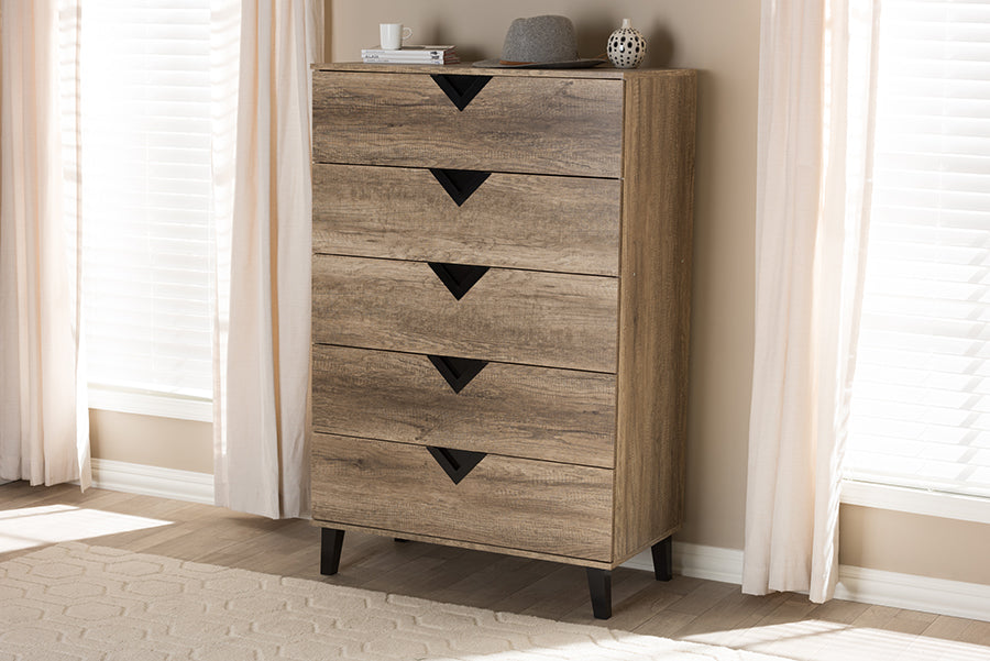 Baxton Studio Wales Modern and Contemporary Light Brown Wood 5-Drawer Chest | Drawers | Modishstore - 2