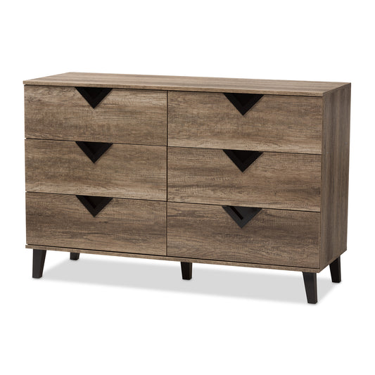 Baxton Studio Wales Modern and Contemporary Light Brown Wood 6-Drawer Chest | Drawers | Modishstore