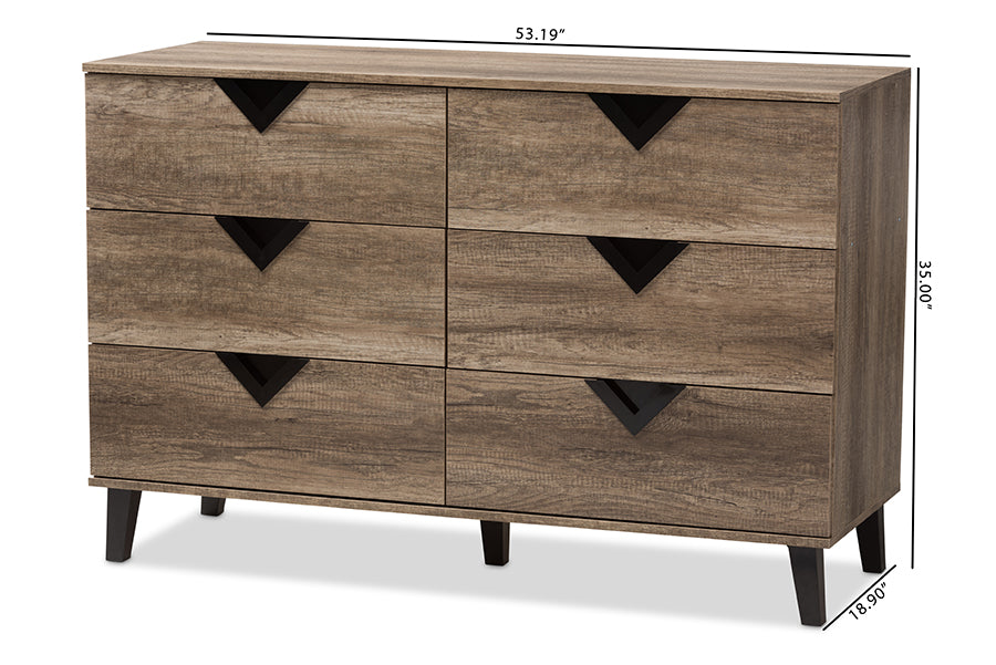 Baxton Studio Wales Modern and Contemporary Light Brown Wood 6-Drawer Chest | Drawers | Modishstore - 8