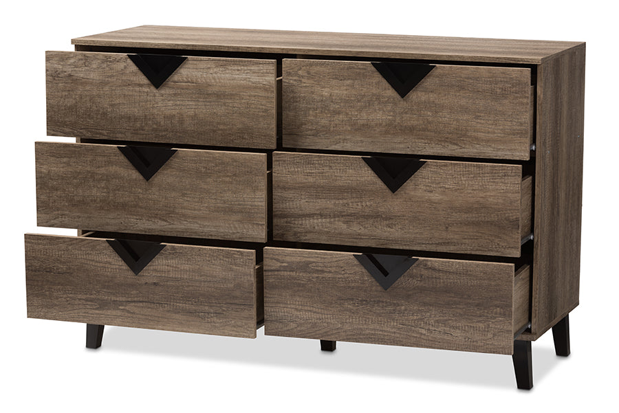 Baxton Studio Wales Modern and Contemporary Light Brown Wood 6-Drawer Chest | Drawers | Modishstore - 7