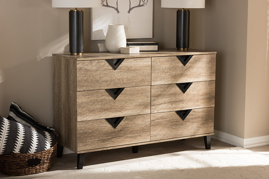 Baxton Studio Wales Modern and Contemporary Light Brown Wood 6-Drawer Chest | Drawers | Modishstore - 2