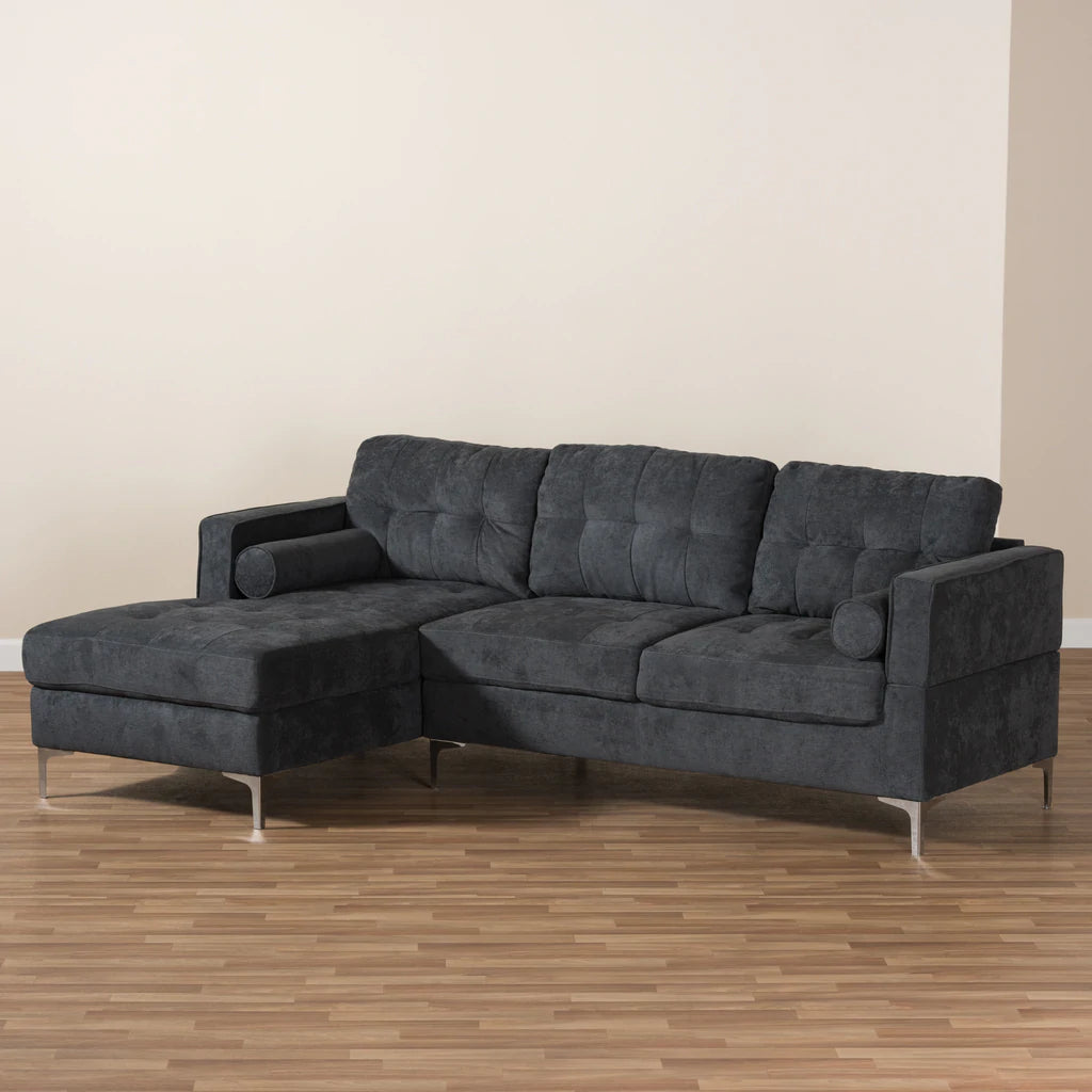 Baxton Studio Mireille Modern And Contemporary Dark Grey Fabric Upholstered Sectional Sofa | Sofas | Modishstore - 4