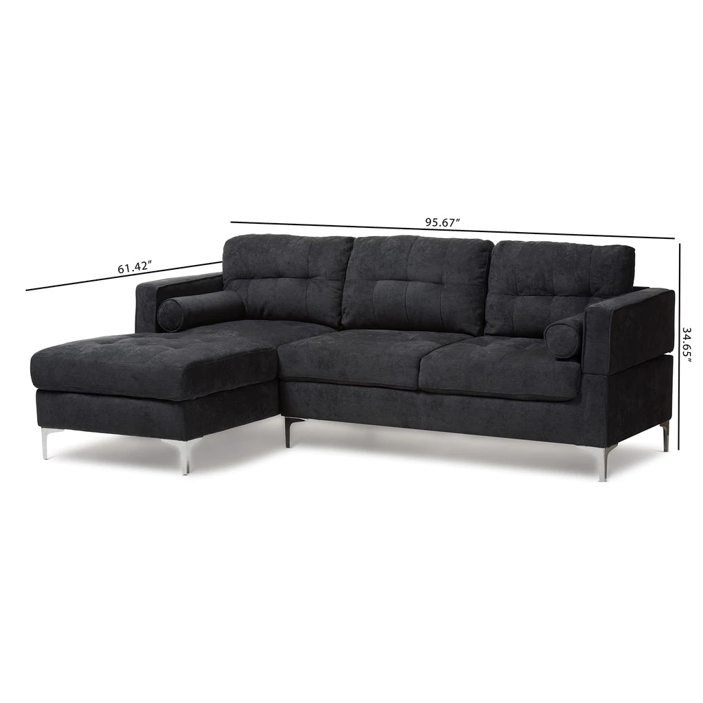 Baxton Studio Mireille Modern And Contemporary Dark Grey Fabric Upholstered Sectional Sofa | Sofas | Modishstore - 3