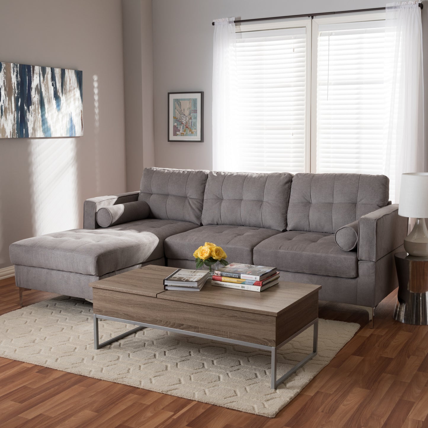 Baxton Studio Mireille Modern And Contemporary Dark Grey Fabric Upholstered Sectional Sofa | Sofas | Modishstore - 6