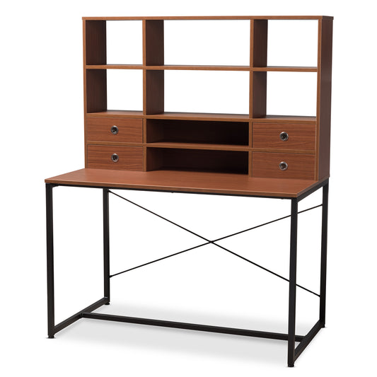Baxton Studio Edwin Rustic Industrial Style Brown Wood and Metal 2-in-1 Bookcase Writing Desk | Desks | Modishstore