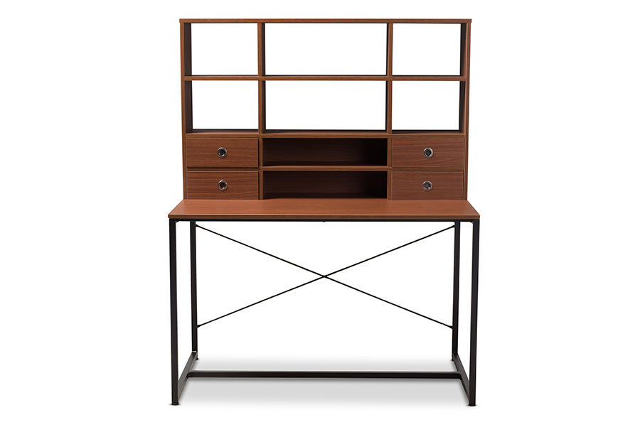 Baxton Studio Edwin Rustic Industrial Style Brown Wood and Metal 2-in-1 Bookcase Writing Desk | Desks | Modishstore - 5