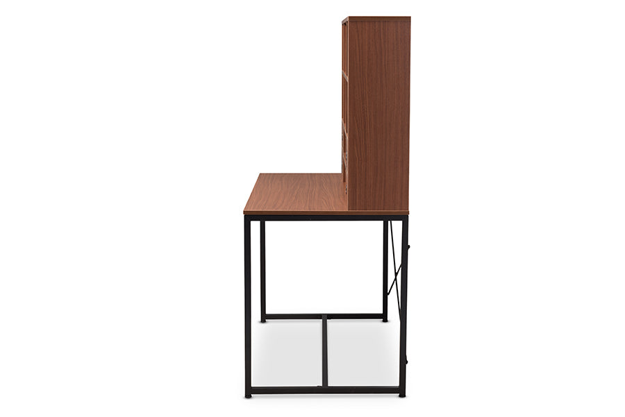 Baxton Studio Edwin Rustic Industrial Style Brown Wood and Metal 2-in-1 Bookcase Writing Desk | Desks | Modishstore - 4