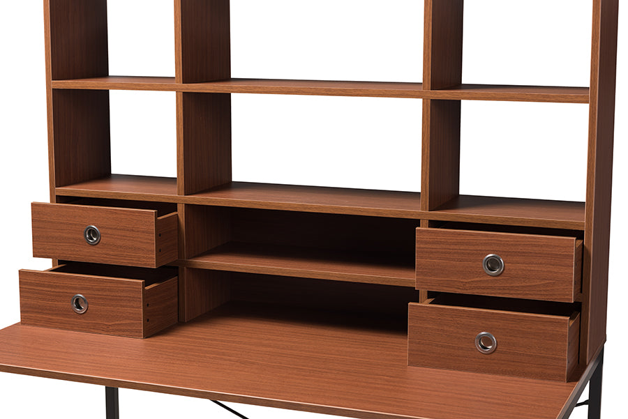 Baxton Studio Edwin Rustic Industrial Style Brown Wood and Metal 2-in-1 Bookcase Writing Desk | Desks | Modishstore - 3