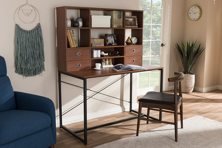 Baxton Studio Edwin Rustic Industrial Style Brown Wood and Metal 2-in-1 Bookcase Writing Desk | Desks | Modishstore - 2