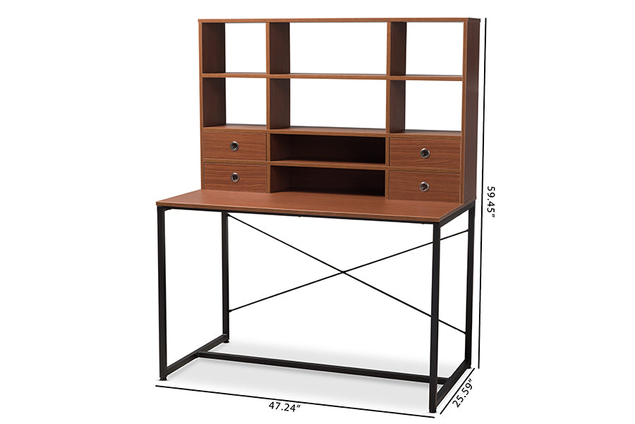 Baxton Studio Edwin Rustic Industrial Style Brown Wood and Metal 2-in-1 Bookcase Writing Desk | Desks | Modishstore - 6