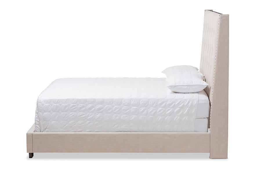 Baxton Studio Georgette Modern and Contemporary Light Beige Fabric Upholstered Queen Size Bed | Beds | Modishstore - 3