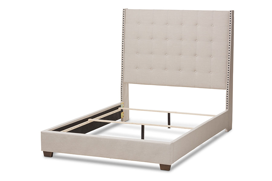 Baxton Studio Georgette Modern and Contemporary Light Beige Fabric Upholstered Queen Size Bed | Beds | Modishstore - 7