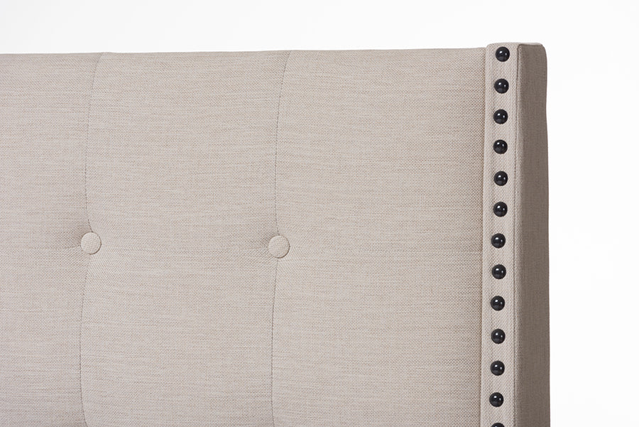Baxton Studio Georgette Modern and Contemporary Light Beige Fabric Upholstered Queen Size Bed | Beds | Modishstore - 5