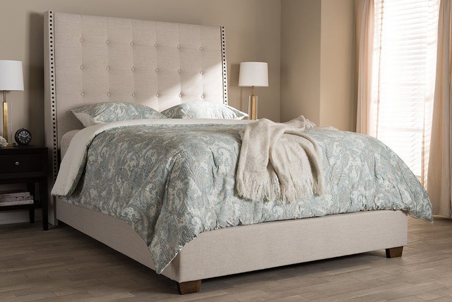 Baxton Studio Georgette Modern and Contemporary Light Beige Fabric Upholstered Queen Size Bed | Beds | Modishstore - 2
