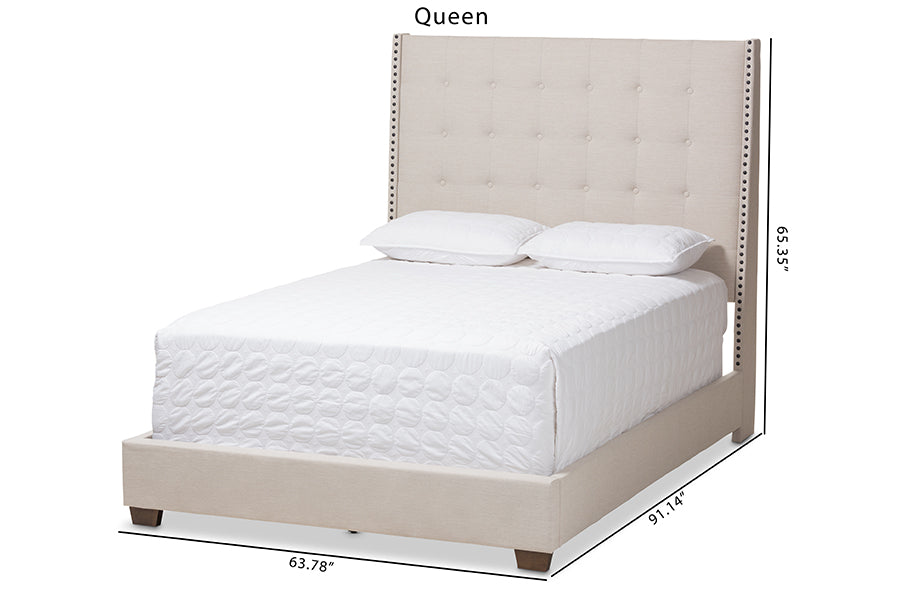 Baxton Studio Georgette Modern and Contemporary Light Beige Fabric Upholstered Queen Size Bed | Beds | Modishstore - 6