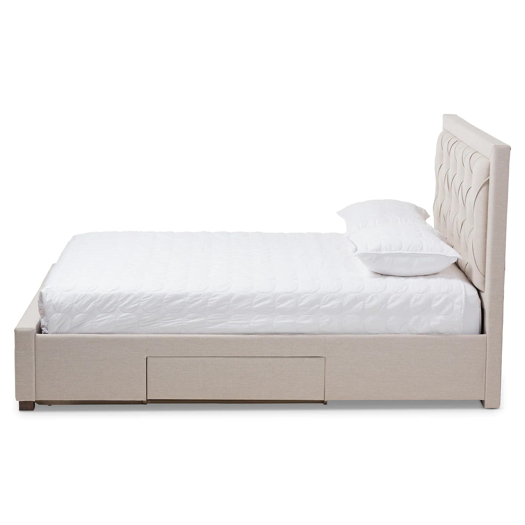 Baxton Studio Aurelie Modern and Contemporary Light Beige Fabric Upholstered King Size Storage Bed | Beds | Modishstore - 2