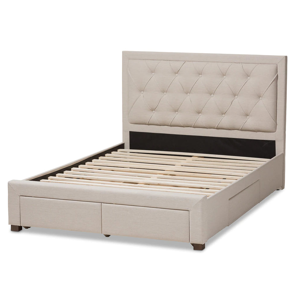 Baxton Studio Aurelie Modern and Contemporary Light Beige Fabric Upholstered King Size Storage Bed | Beds | Modishstore - 4