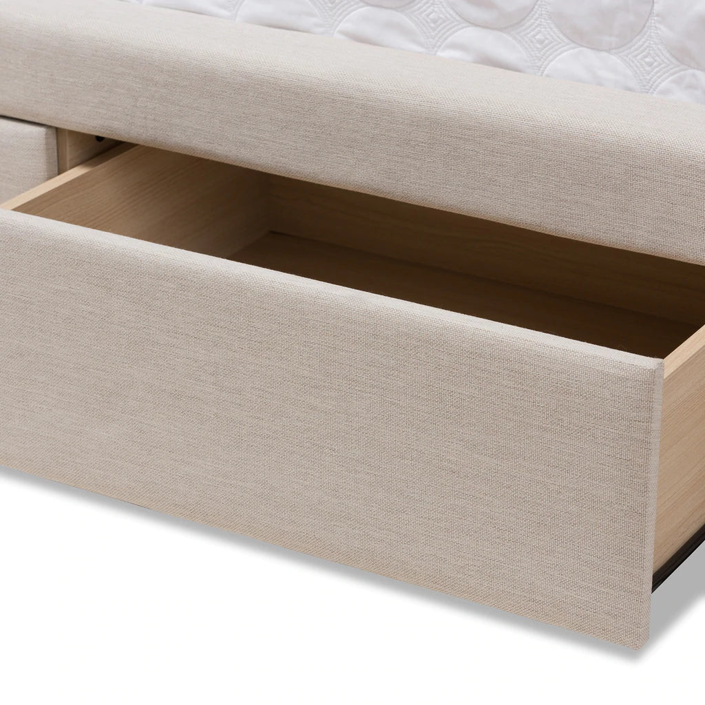 Baxton Studio Aurelie Modern and Contemporary Light Beige Fabric Upholstered King Size Storage Bed | Beds | Modishstore - 5