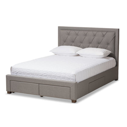 Baxton Studio Aurelie Modern and Contemporary Light Grey Fabric Upholstered Queen Size Storage Bed | Beds | Modishstore