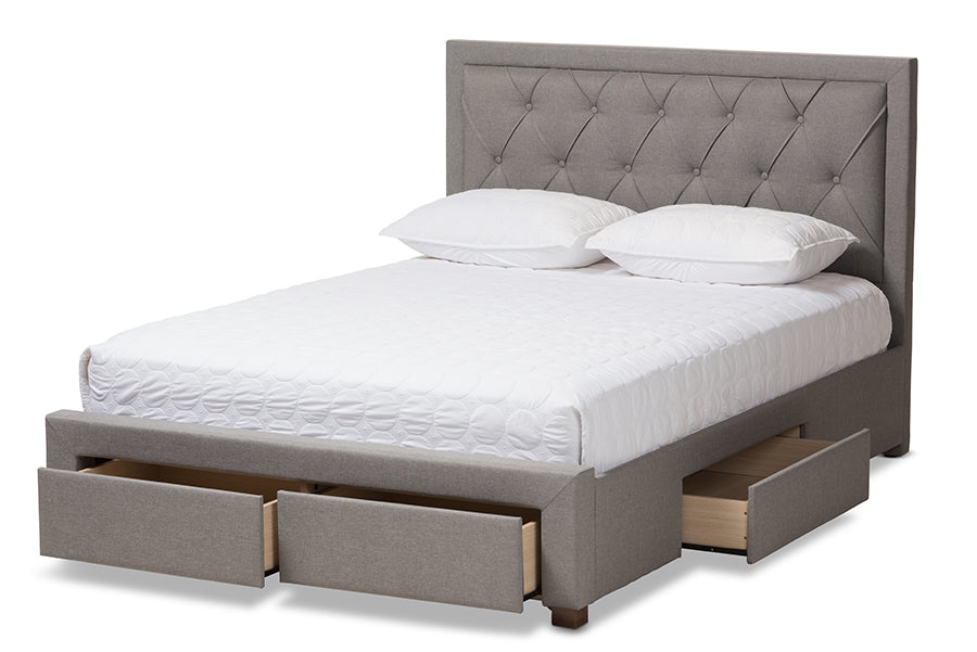 Baxton Studio Aurelie Modern and Contemporary Light Grey Fabric Upholstered Queen Size Storage Bed | Beds | Modishstore - 6
