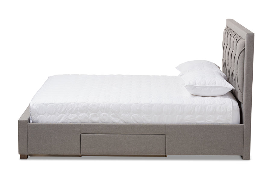 Baxton Studio Aurelie Modern and Contemporary Light Grey Fabric Upholstered Queen Size Storage Bed | Beds | Modishstore - 3