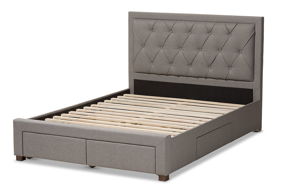 Baxton Studio Aurelie Modern and Contemporary Light Grey Fabric Upholstered King Size Storage Bed | Beds | Modishstore - 9