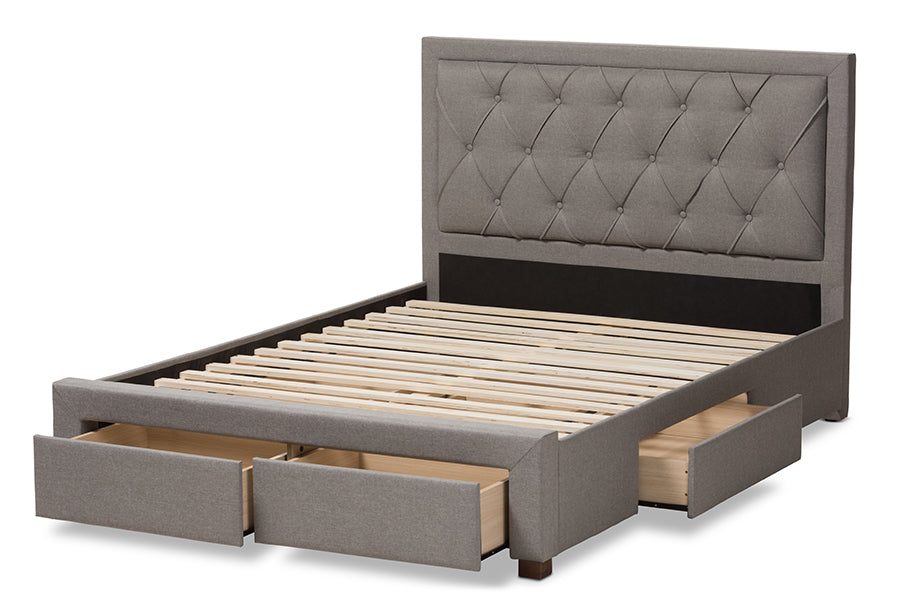 Baxton Studio Aurelie Modern and Contemporary Light Grey Fabric Upholstered Queen Size Storage Bed | Beds | Modishstore - 8
