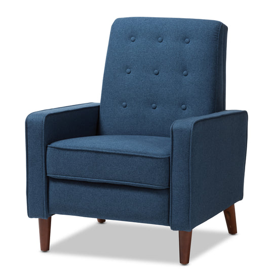 Baxton Studio Mathias Mid-century Modern Blue Fabric Upholstered Lounge Chair | Lounge Chairs | Modishstore