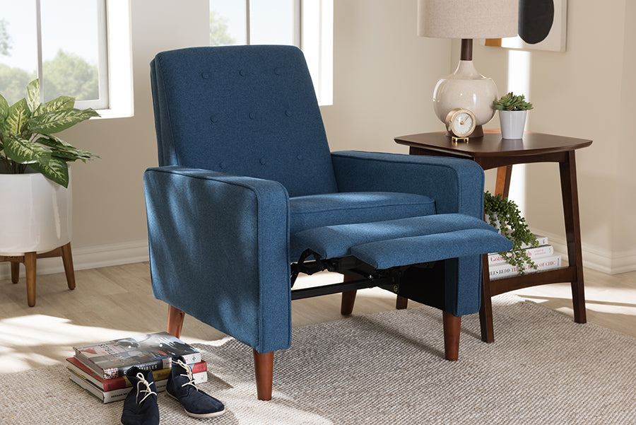 Baxton Studio Mathias Mid-century Modern Blue Fabric Upholstered Lounge Chair | Lounge Chairs | Modishstore - 2