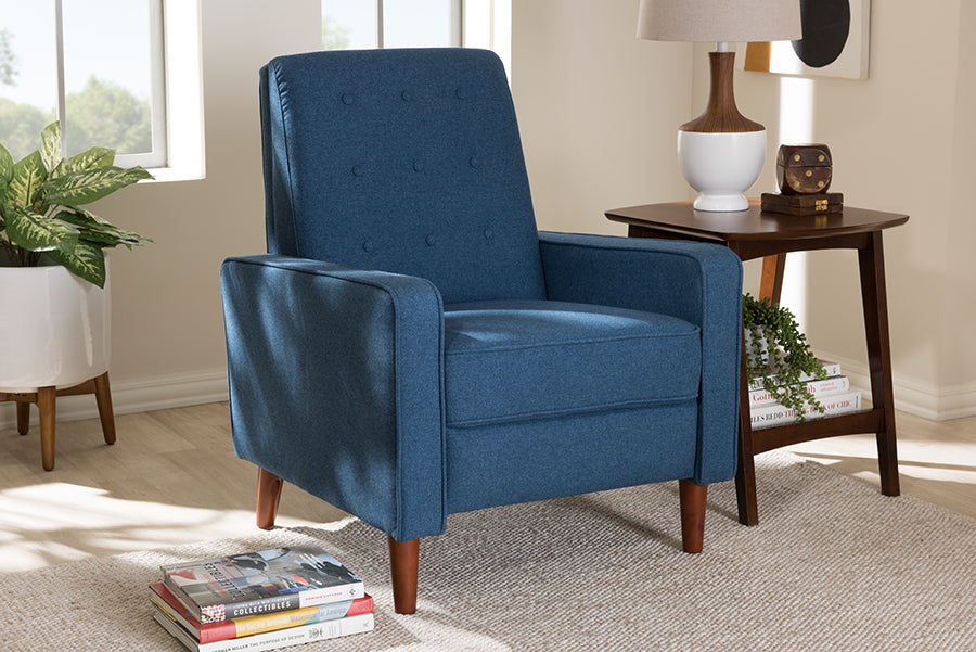 Baxton Studio Mathias Mid-century Modern Blue Fabric Upholstered Lounge Chair | Lounge Chairs | Modishstore - 3