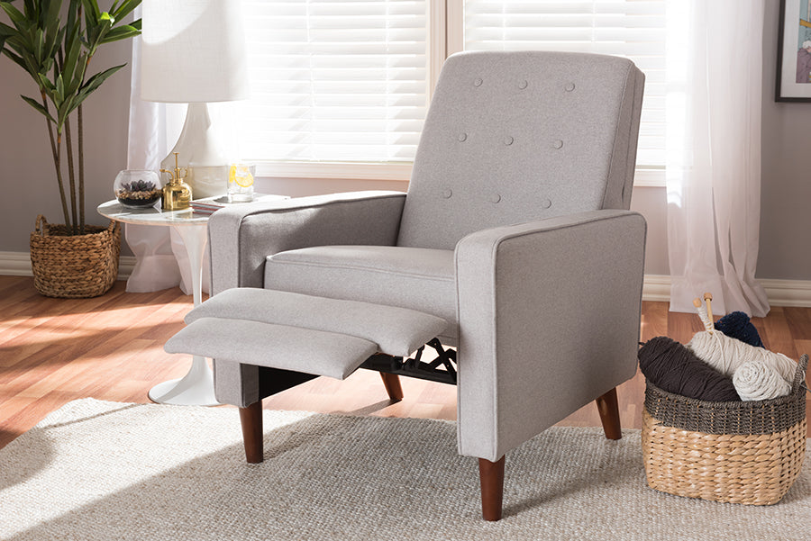 Baxton Studio Mathias Mid-century Modern Light Grey Fabric Upholstered Lounge Chair | Lounge Chairs | Modishstore - 2