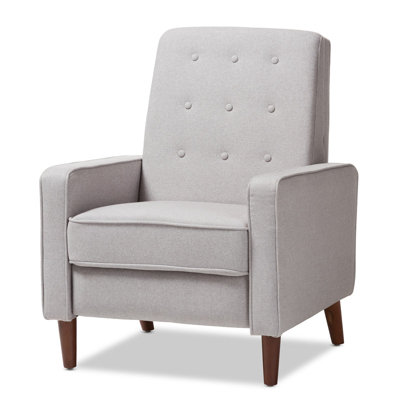 Baxton Studio Mathias Mid-century Modern Light Grey Fabric Upholstered Lounge Chair | Lounge Chairs | Modishstore