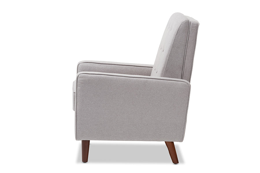Baxton Studio Mathias Mid-century Modern Light Grey Fabric Upholstered Lounge Chair | Lounge Chairs | Modishstore - 7
