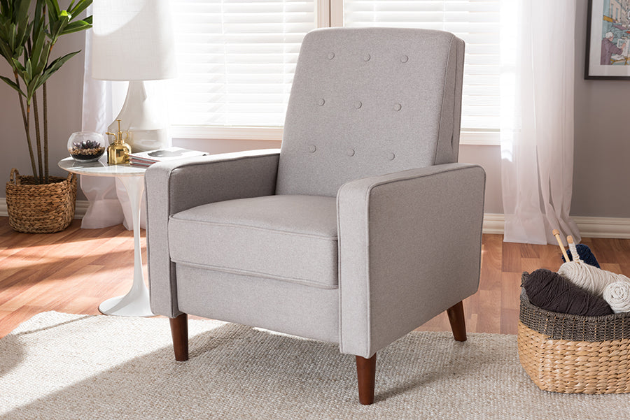 Baxton Studio Mathias Mid-century Modern Light Grey Fabric Upholstered Lounge Chair | Lounge Chairs | Modishstore - 3