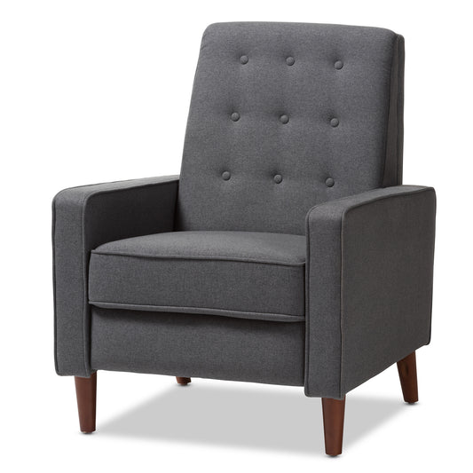 Baxton Studio Mathias Mid-century Modern Grey Fabric Upholstered Lounge Chair | Lounge Chairs | Modishstore